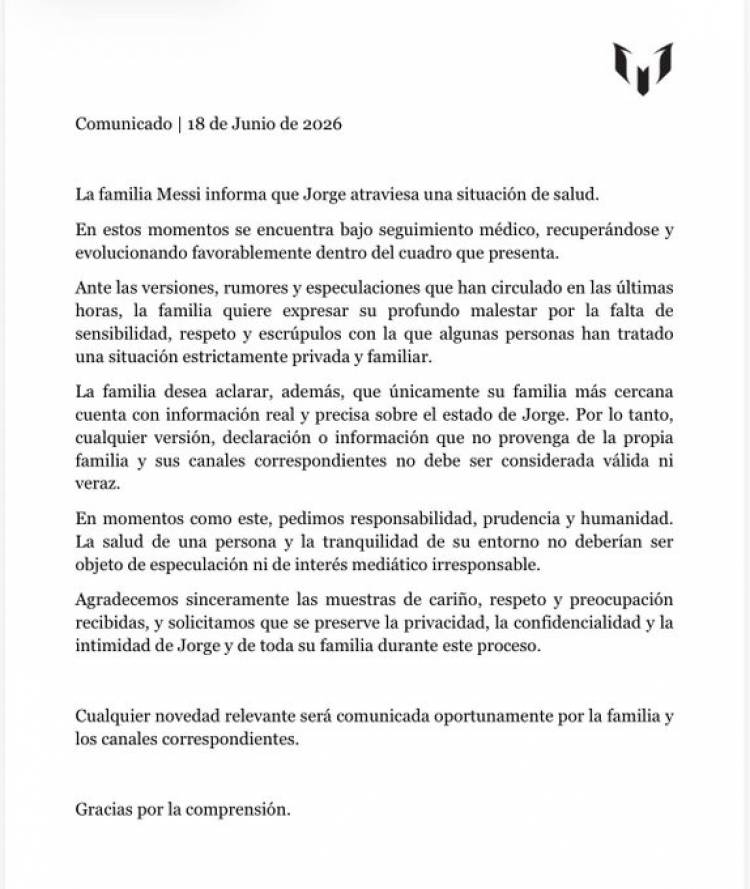 La familia de Lionel Messi llevó tranquilidad por el estado de salud de su padre: “Evolucionando favorablemente”