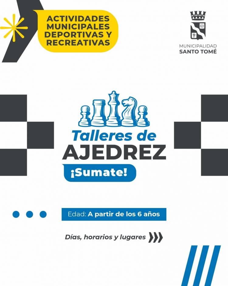 La Municipalidad invita a participar de los talleres de ajedrez en Santo Tomé